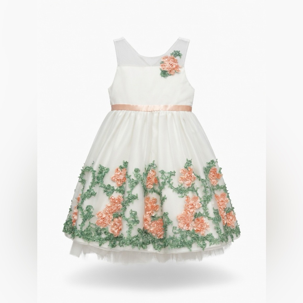American Princess Ivory Satin & Tulle Flower Girl Dress - Picture 2 of 7